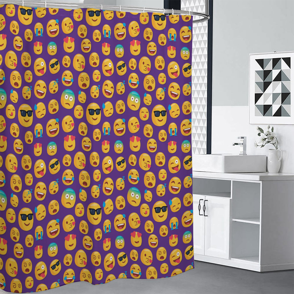 Purple Emoji Pattern Print Shower Curtain