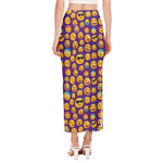 Purple Emoji Pattern Print Side Slit Maxi Skirt