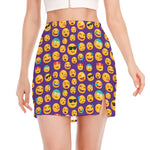 Purple Emoji Pattern Print Side Slit Mini Skirt