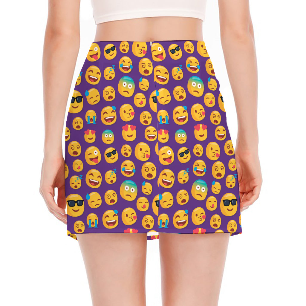 Purple Emoji Pattern Print Side Slit Mini Skirt