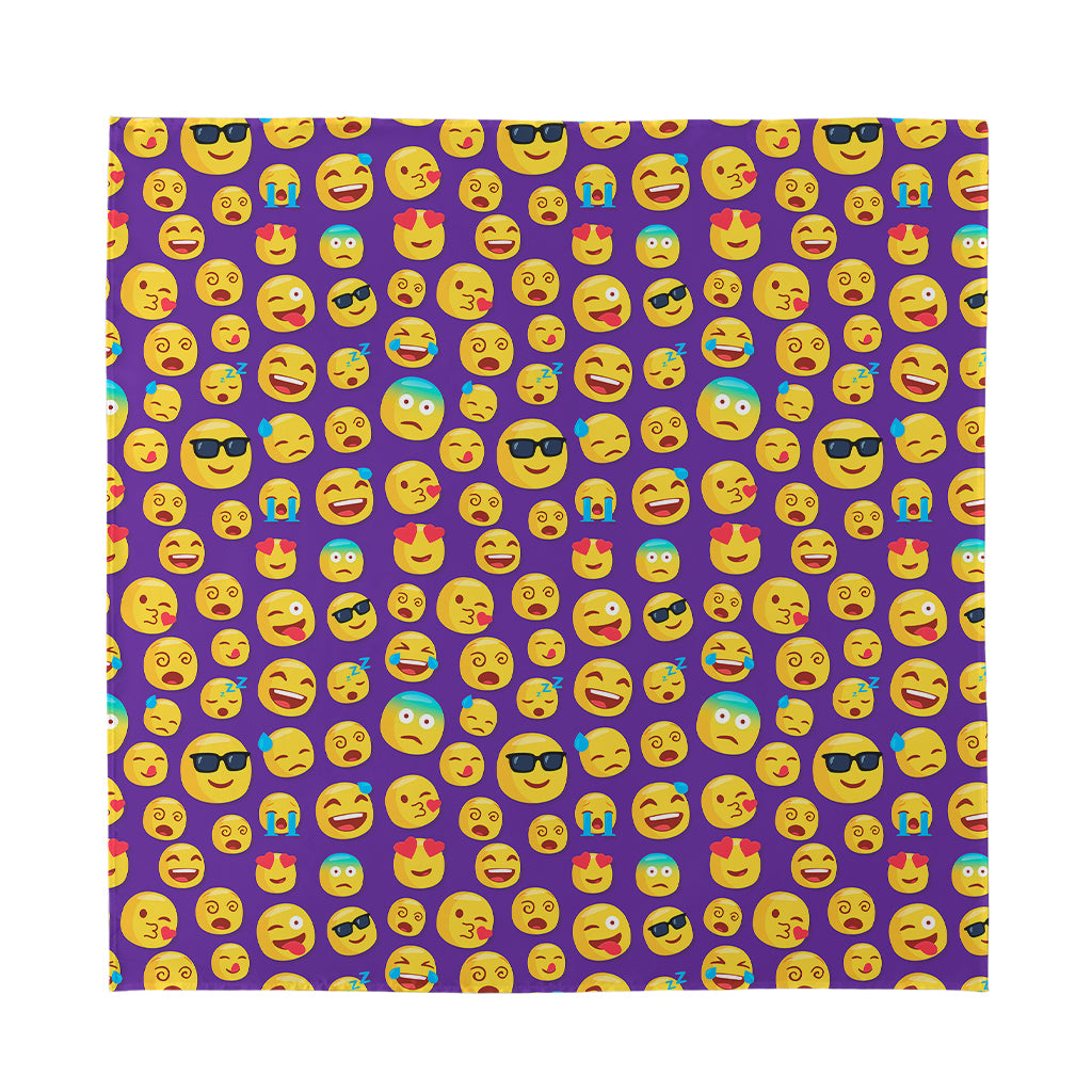 Purple Emoji Pattern Print Silk Bandana