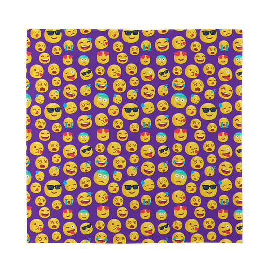 Purple Emoji Pattern Print Silk Bandana