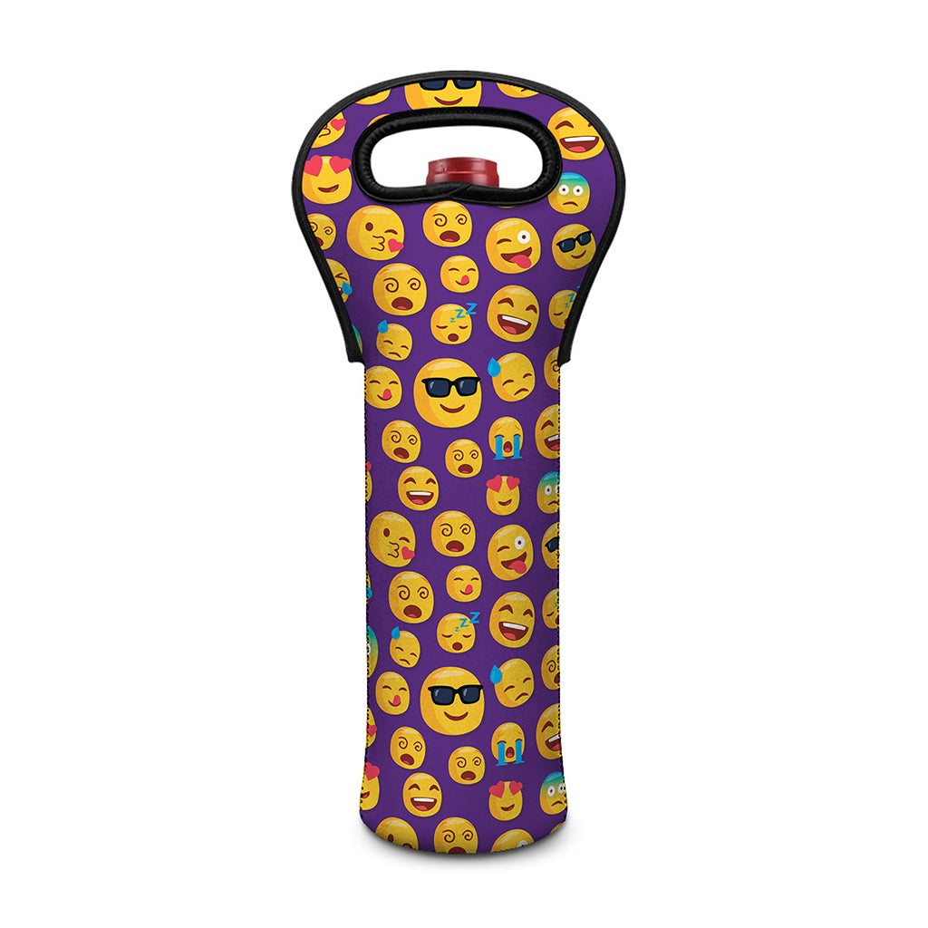 Purple Emoji Pattern Print Single Neoprene Wine Tote