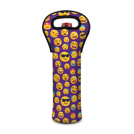 Purple Emoji Pattern Print Single Neoprene Wine Tote