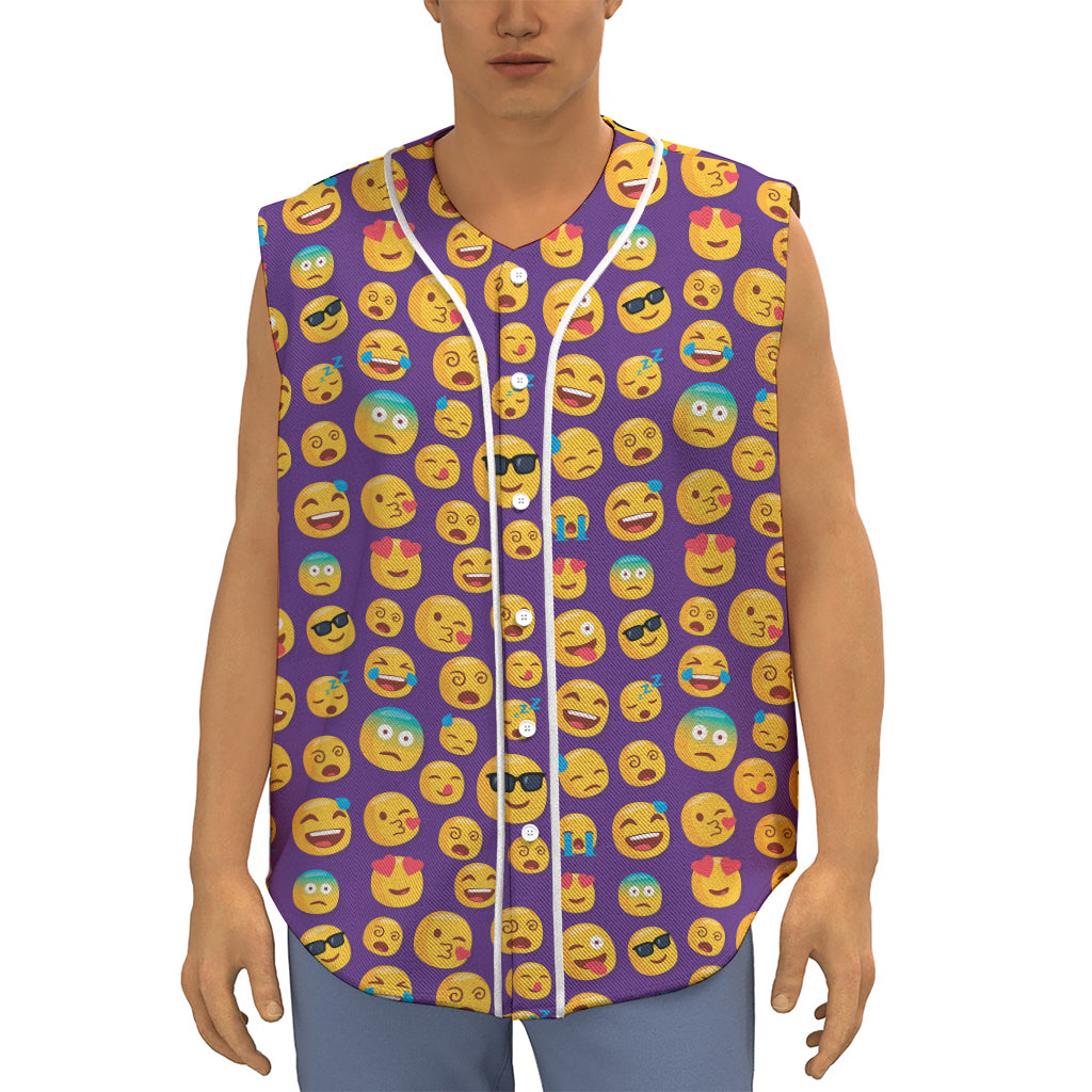 Purple Emoji Pattern Print Sleeveless Baseball Jersey