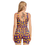 Purple Emoji Pattern Print Sleeveless One Piece Swimsuit