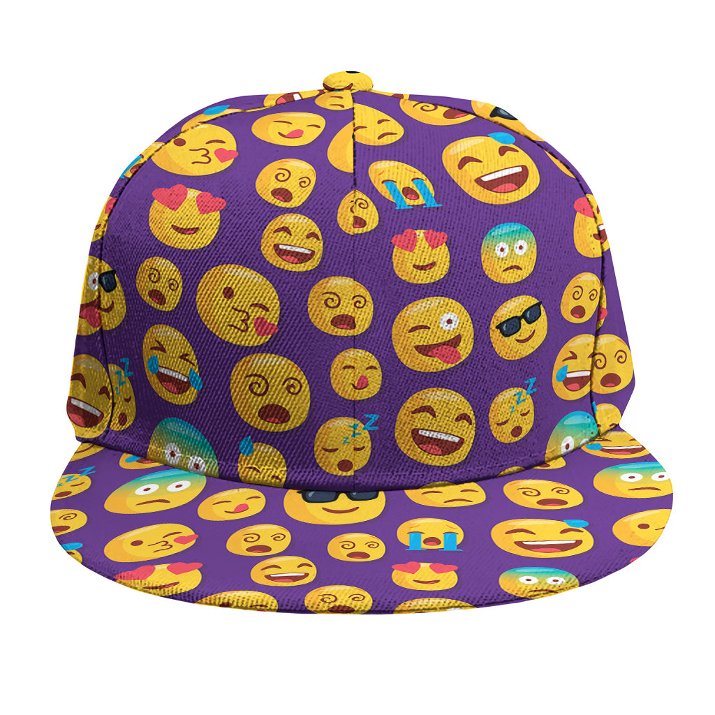 Purple Emoji Pattern Print Snapback Cap