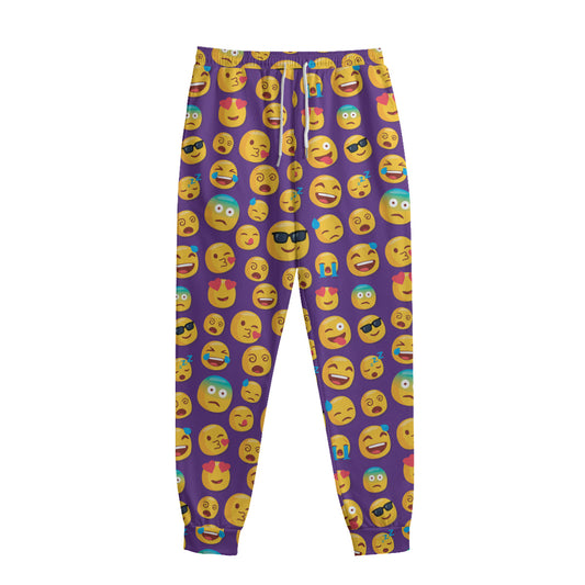 Purple Emoji Pattern Print Sweatpants
