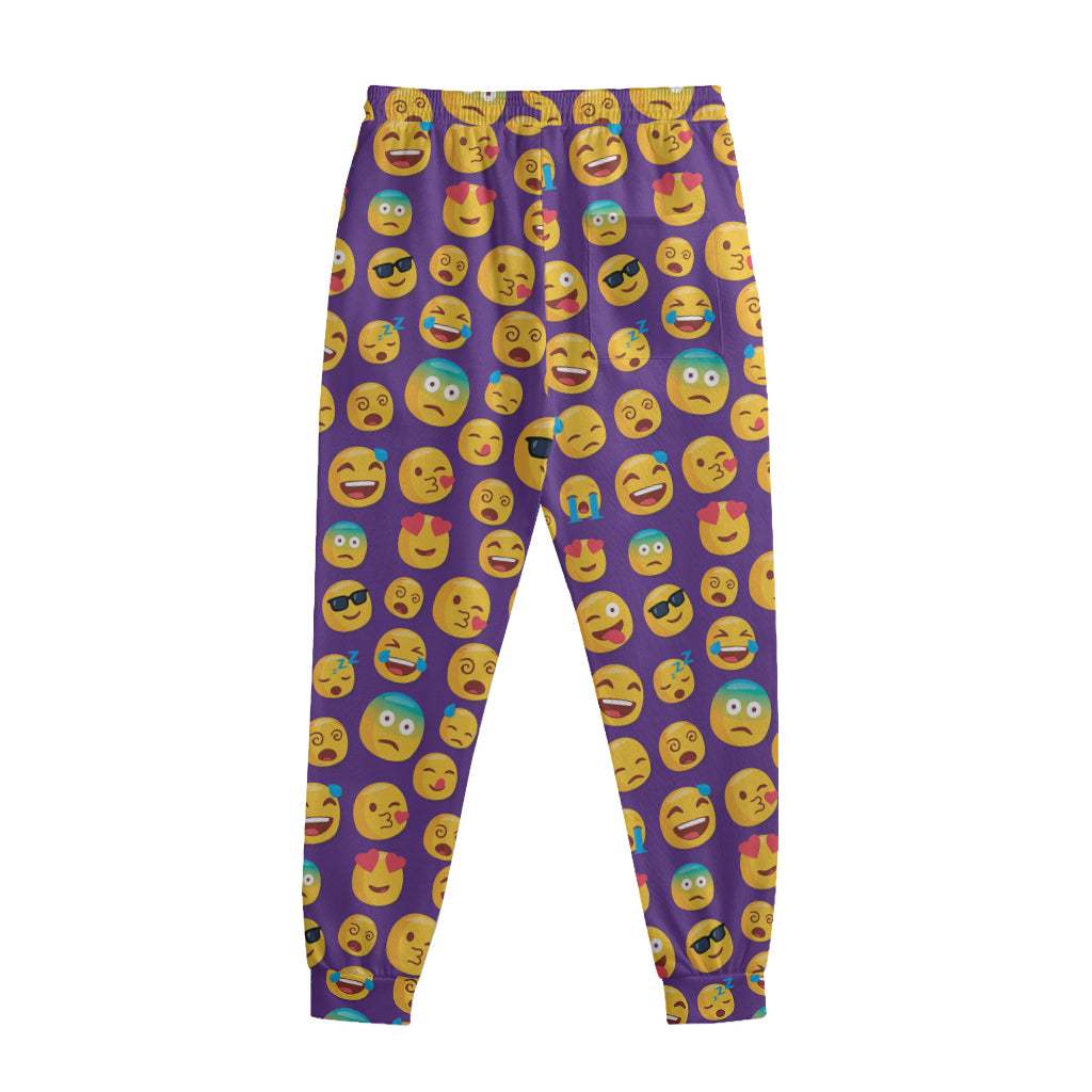 Purple Emoji Pattern Print Sweatpants