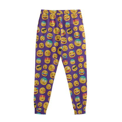 Purple Emoji Pattern Print Sweatpants