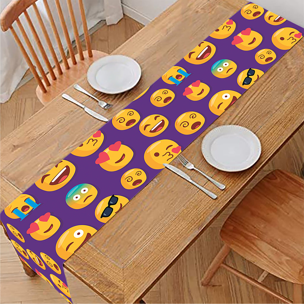 Purple Emoji Pattern Print Table Runner