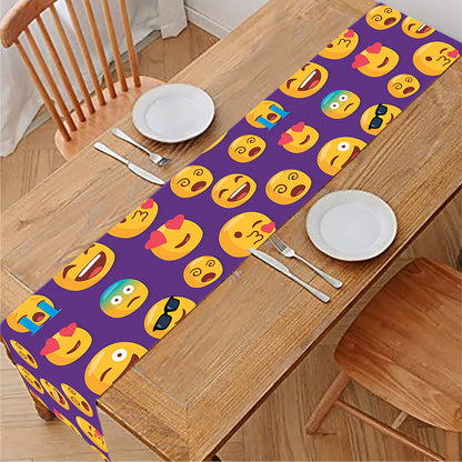 Purple Emoji Pattern Print Table Runner