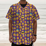 Purple Emoji Pattern Print Textured Short Sleeve Shirt