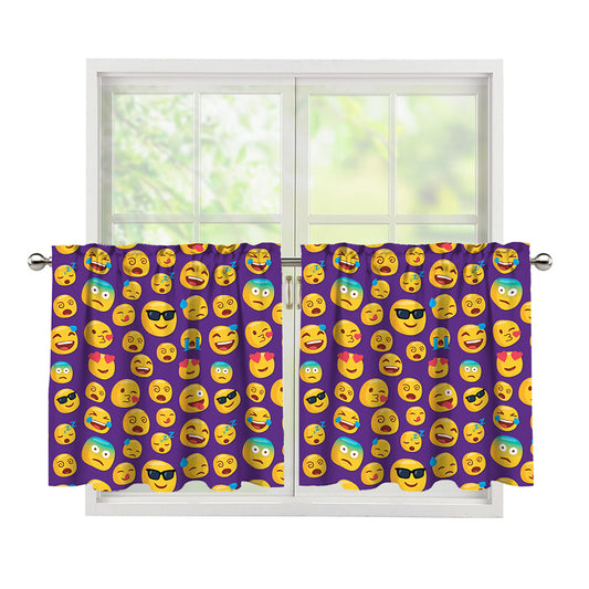 Purple Emoji Pattern Print Tier Curtains