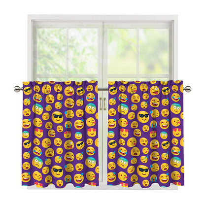 Purple Emoji Pattern Print Tier Curtains