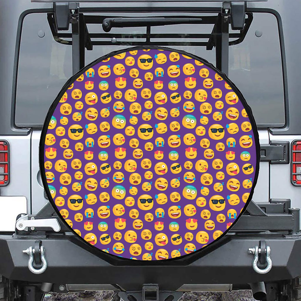Purple Emoji Pattern Print Tire Cover