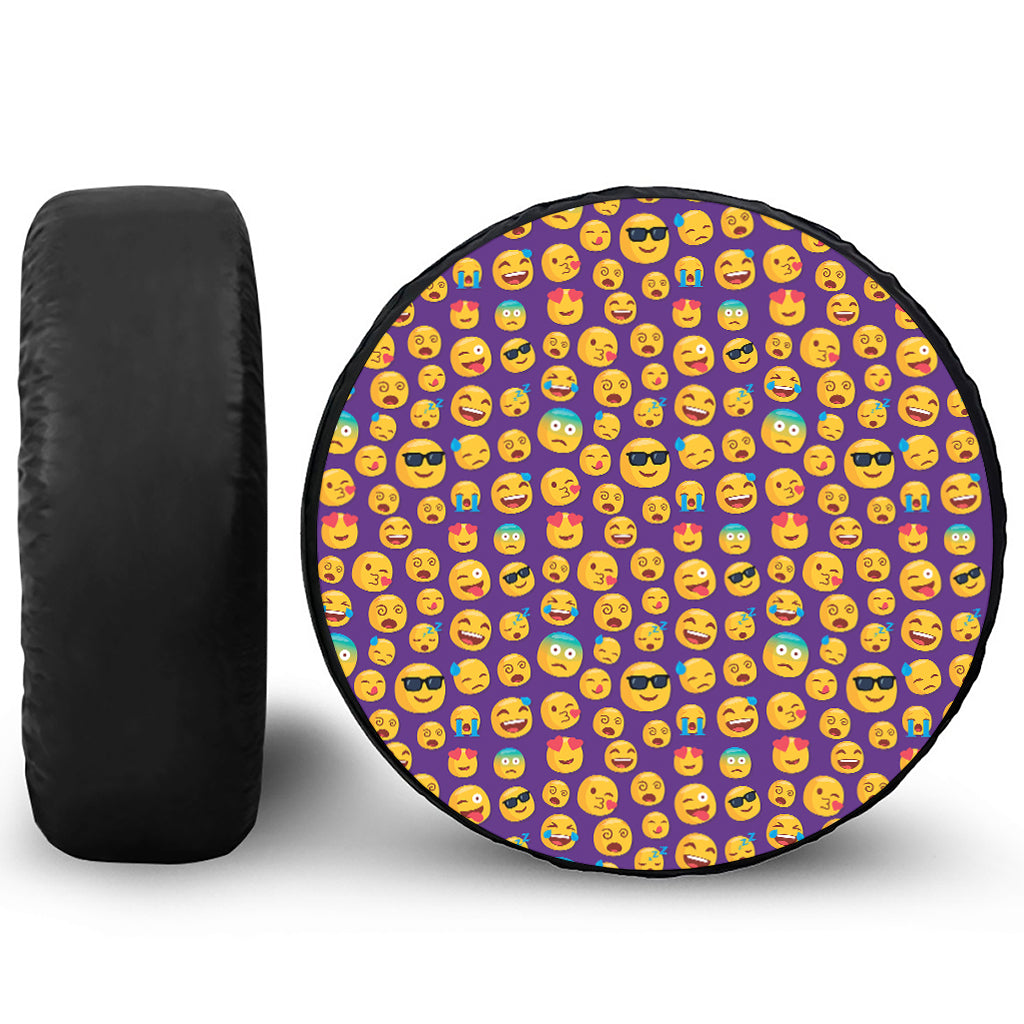 Purple Emoji Pattern Print Tire Cover