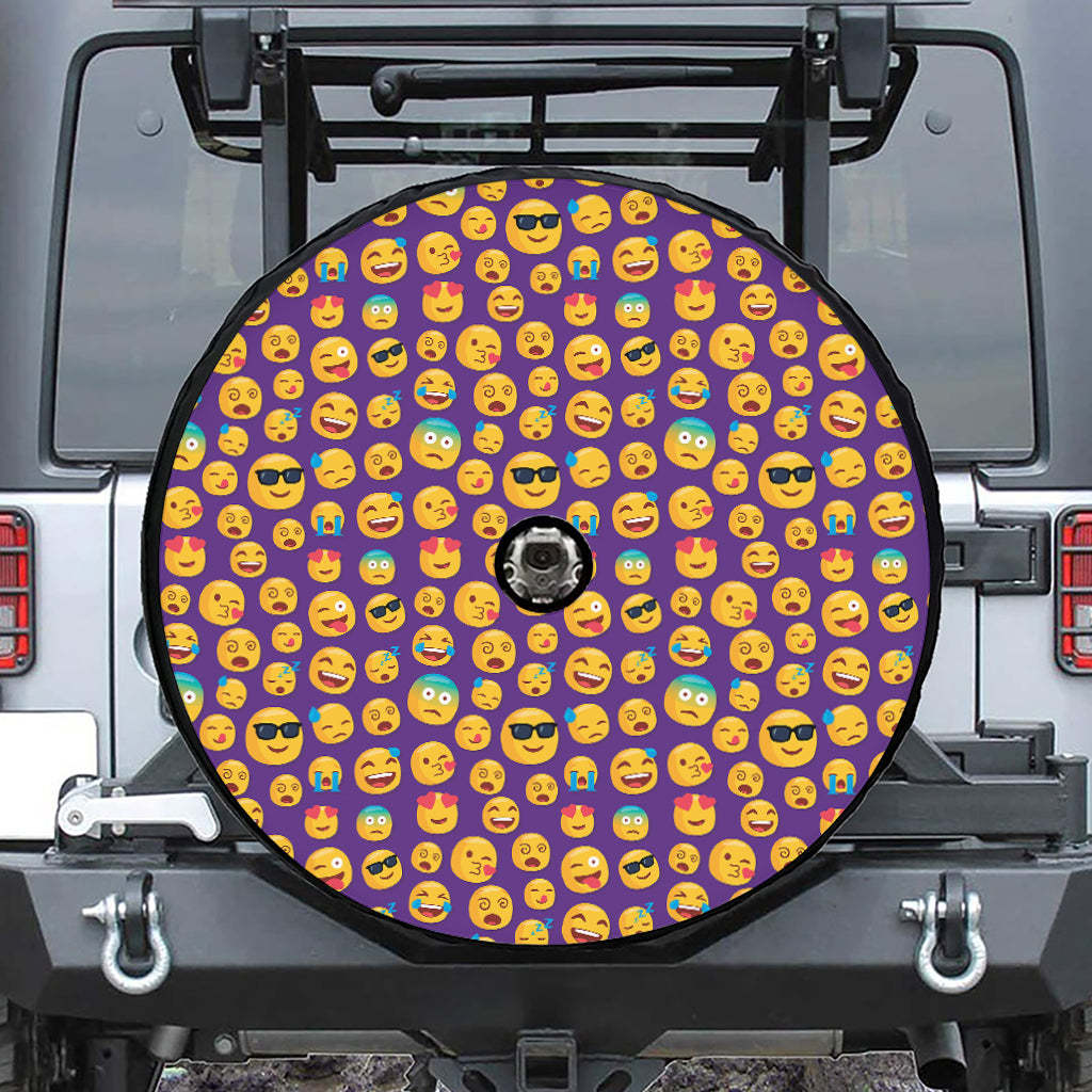 Purple Emoji Pattern Print Tire Cover With Camera Hole