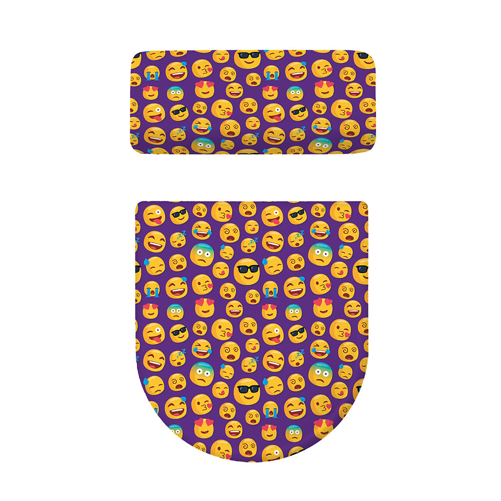 Purple Emoji Pattern Print Toilet Lid And Tank Cover Set