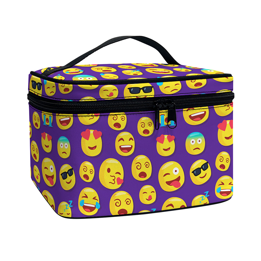 Purple Emoji Pattern Print Travel Makeup Bag
