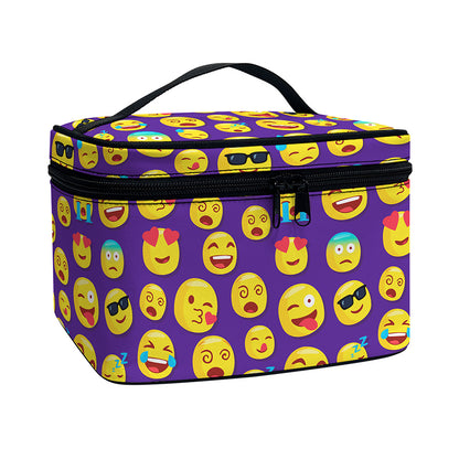 Purple Emoji Pattern Print Travel Makeup Bag