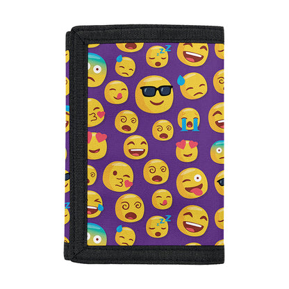 Purple Emoji Pattern Print Trifold Wallet