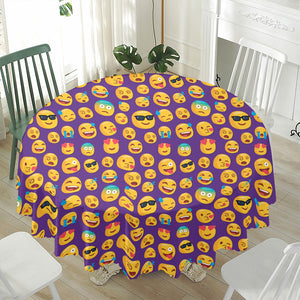 Purple Emoji Pattern Print Waterproof Round Tablecloth