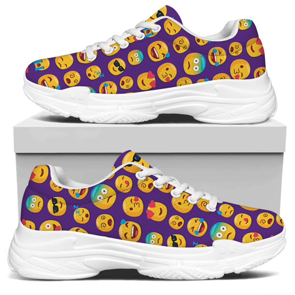 Purple Emoji Pattern Print White Chunky Shoes