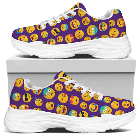 Purple Emoji Pattern Print White Chunky Shoes