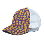 Purple Emoji Pattern Print White Mesh Trucker Cap