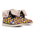 Purple Emoji Pattern Print Winter Boots
