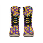 Purple Emoji Pattern Print Winter Boots