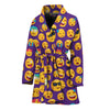 Purple Emoji Pattern Print Women's Bathrobe