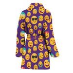 Purple Emoji Pattern Print Women's Bathrobe