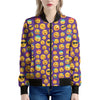 Purple Emoji Pattern Print Women's Bomber Jacket