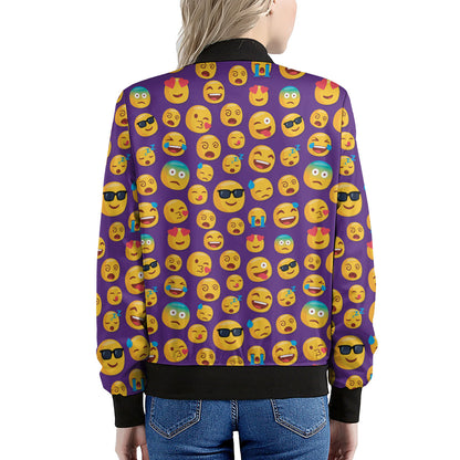 Purple Emoji Pattern Print Women's Bomber Jacket