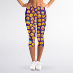 Purple Emoji Pattern Print Women's Capri Leggings
