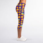 Purple Emoji Pattern Print Women's Capri Leggings