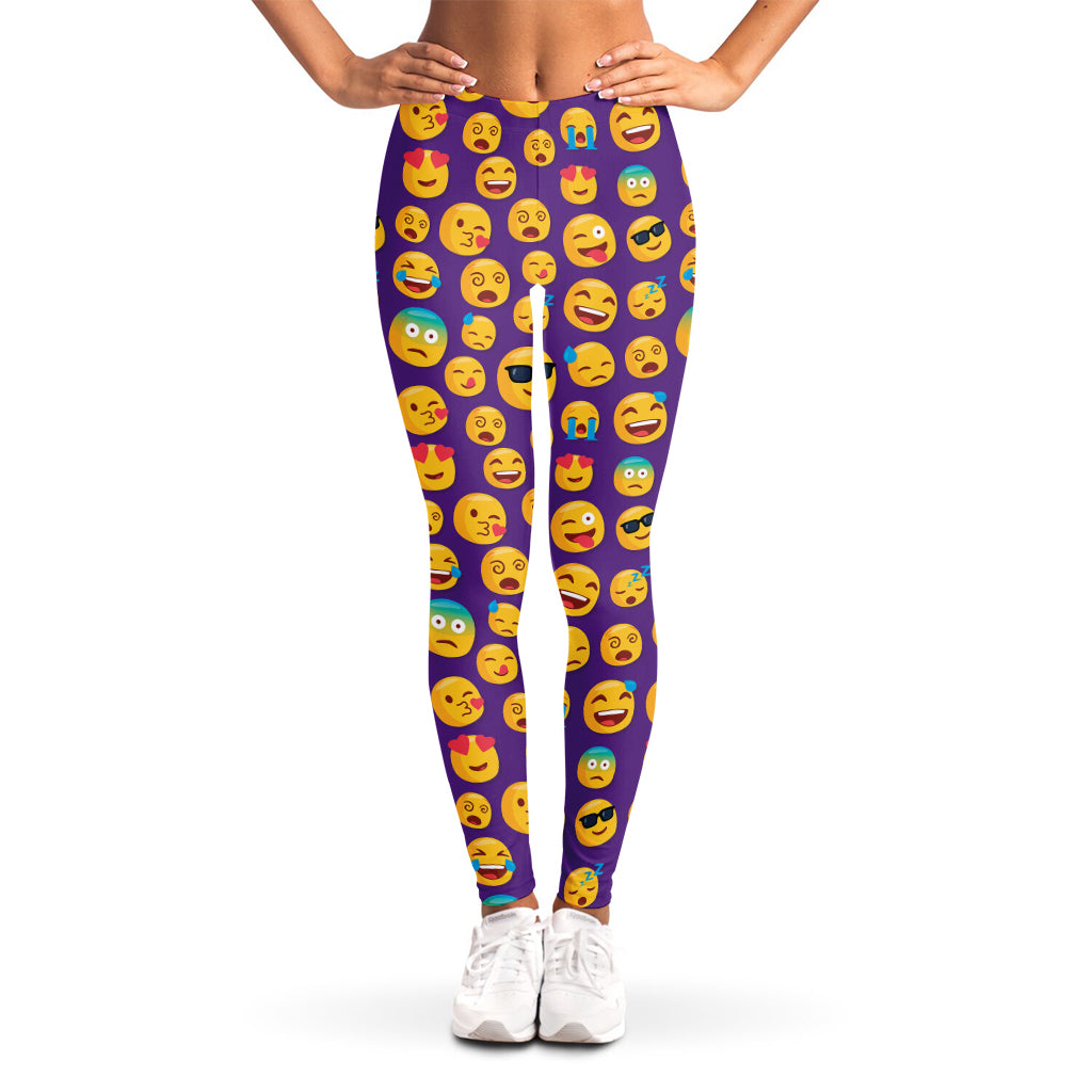 Purple Emoji Pattern Print Women's Leggings