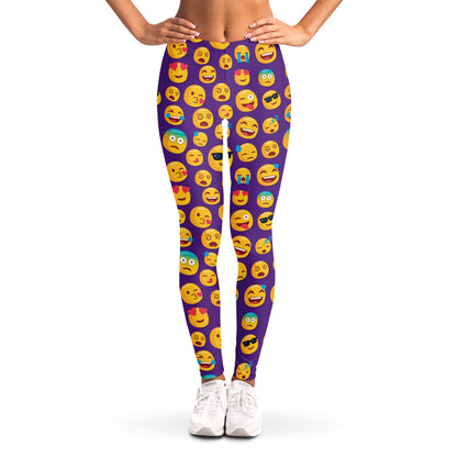 Purple Emoji Pattern Print Women's Leggings