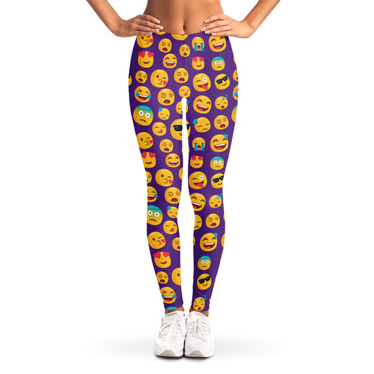 Purple Emoji Pattern Print Women's Leggings