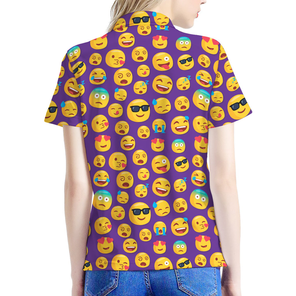 Purple Emoji Pattern Print Women's Polo Shirt