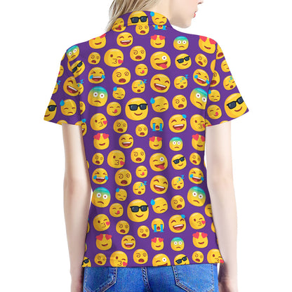 Purple Emoji Pattern Print Women's Polo Shirt