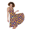 Purple Emoji Pattern Print Women's Sleeveless Dress