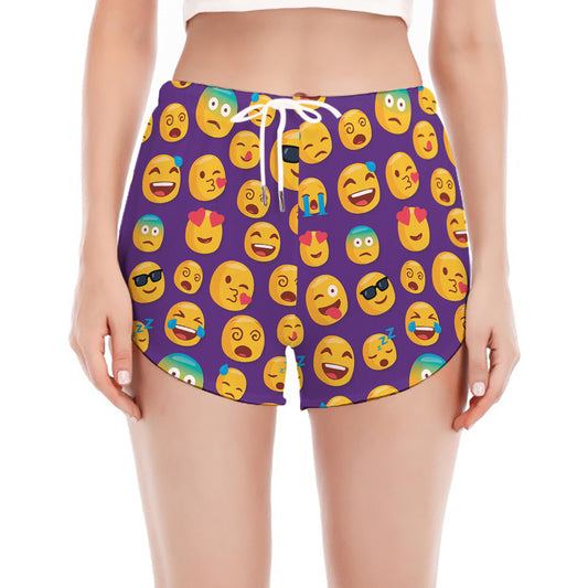 Purple Emoji Pattern Print Women's Split Running Shorts