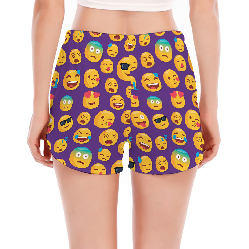 Purple Emoji Pattern Print Women's Split Running Shorts