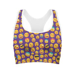 Purple Emoji Pattern Print Women's Sports Bra