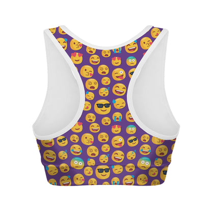 Purple Emoji Pattern Print Women's Sports Bra