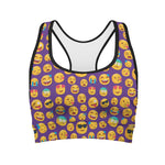Purple Emoji Pattern Print Women's Sports Bra