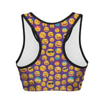 Purple Emoji Pattern Print Women's Sports Bra